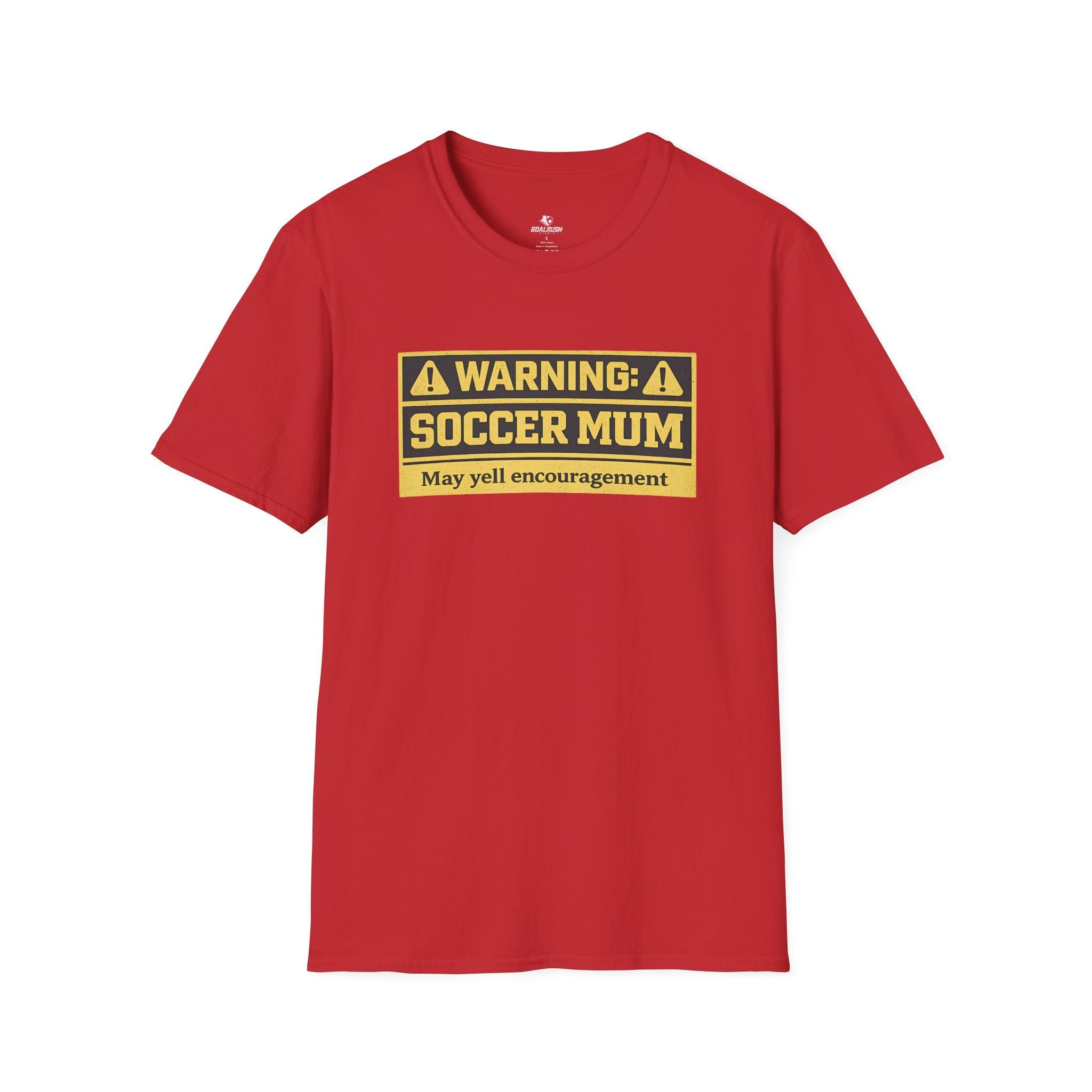 Soccer Mum Warning "May Yell Encouragement" T-Shirt - soccer fan t-shirt | GoalRush Studio