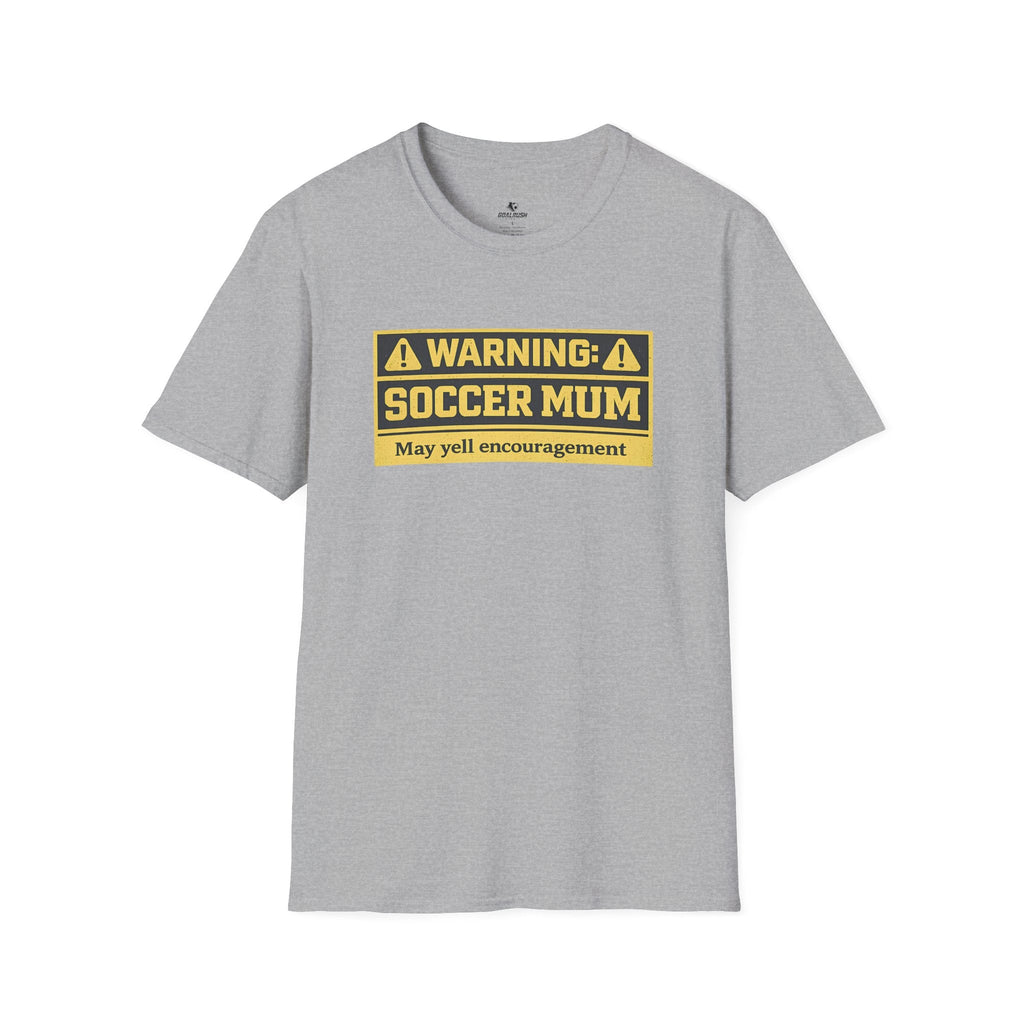 Soccer Mum Warning "May Yell Encouragement" T-Shirt - soccer fan t-shirt | GoalRush Studio