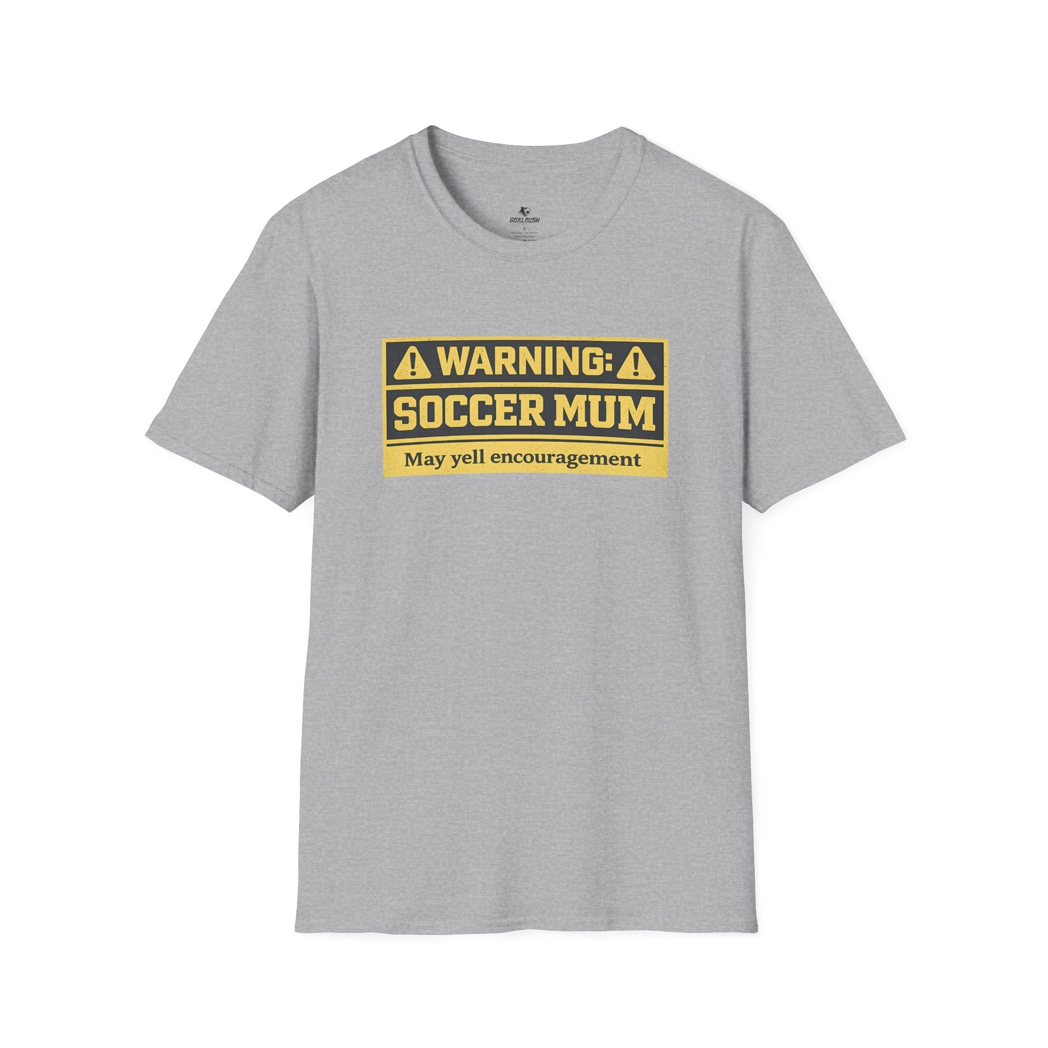 Soccer Mum Warning "May Yell Encouragement" T-Shirt - soccer fan t-shirt | GoalRush Studio