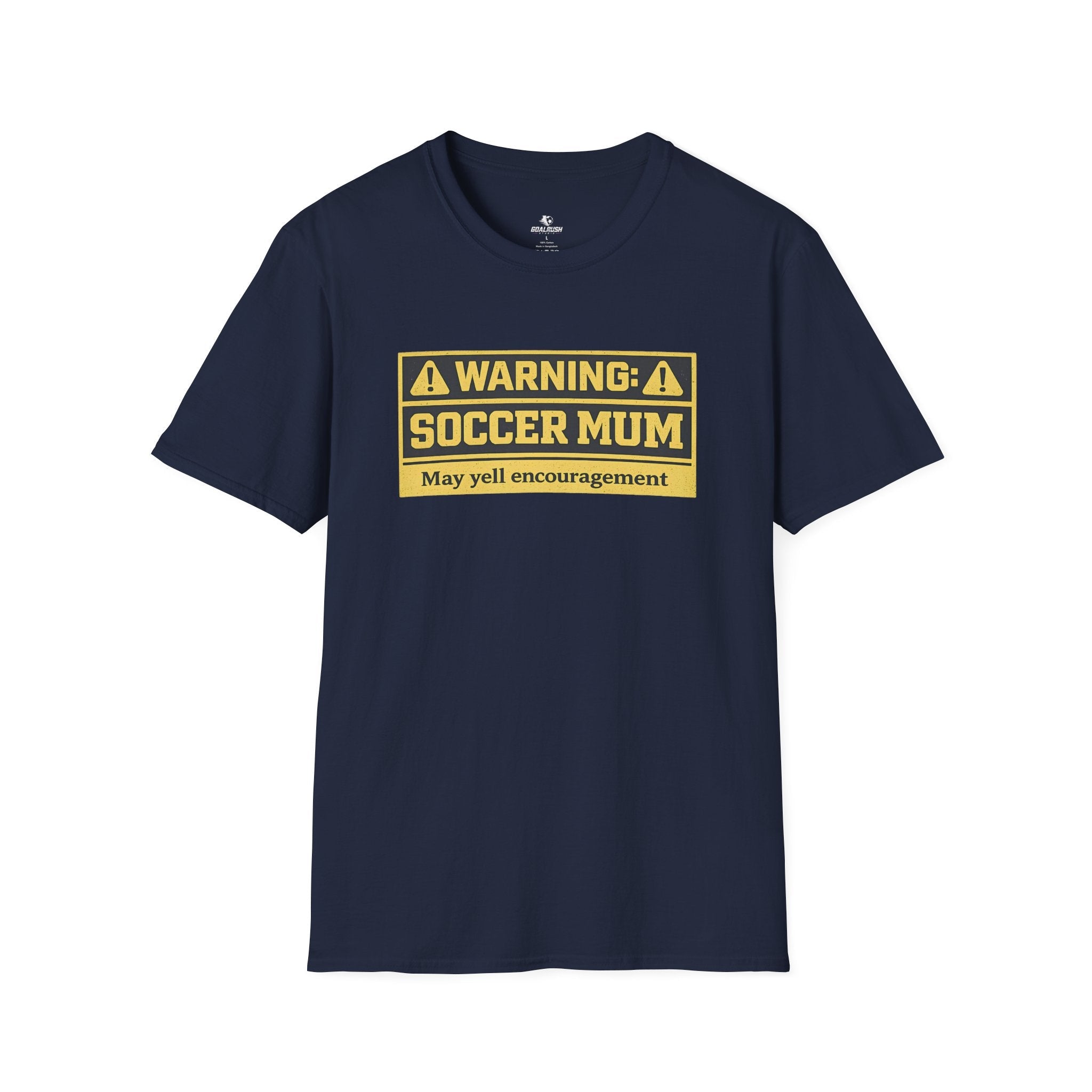 Soccer Mum Warning "May Yell Encouragement" T-Shirt - soccer fan t-shirt | GoalRush Studio