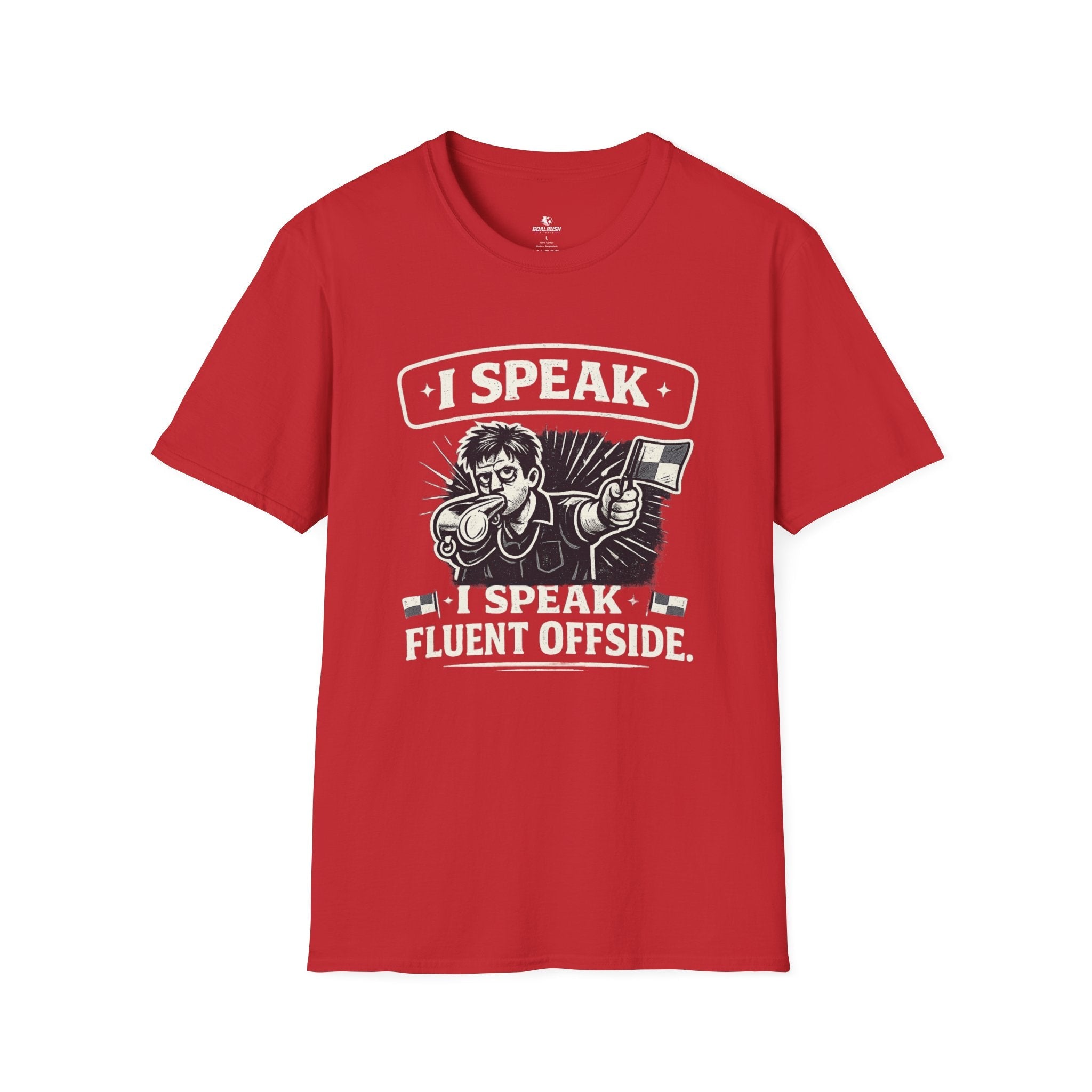 Soccer Referee Humor T-Shirt “I Speak Fluent Offside” - soccer fan t-shirt | GoalRush Studio