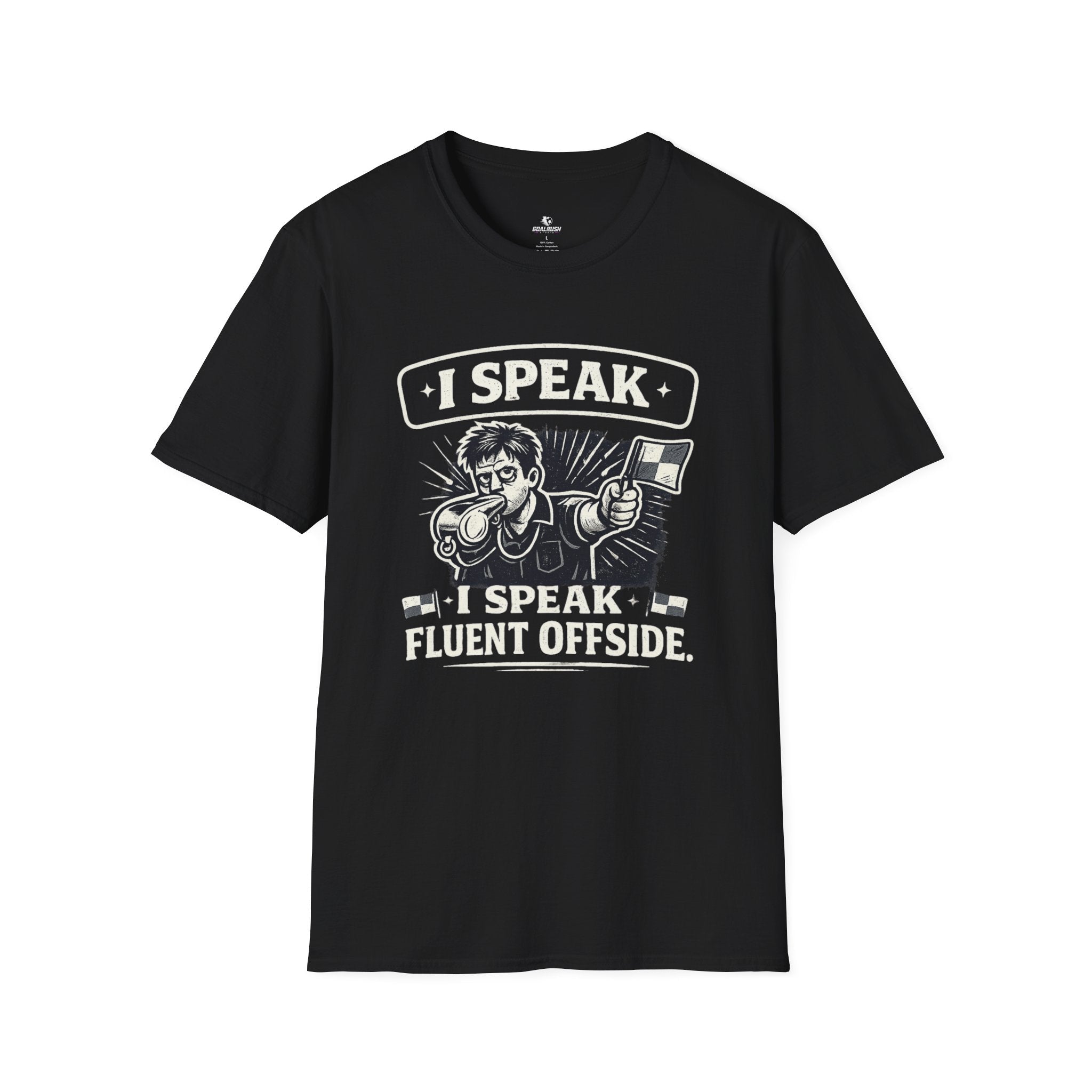 Soccer Referee Humor T-Shirt “I Speak Fluent Offside” - soccer fan t-shirt | GoalRush Studio