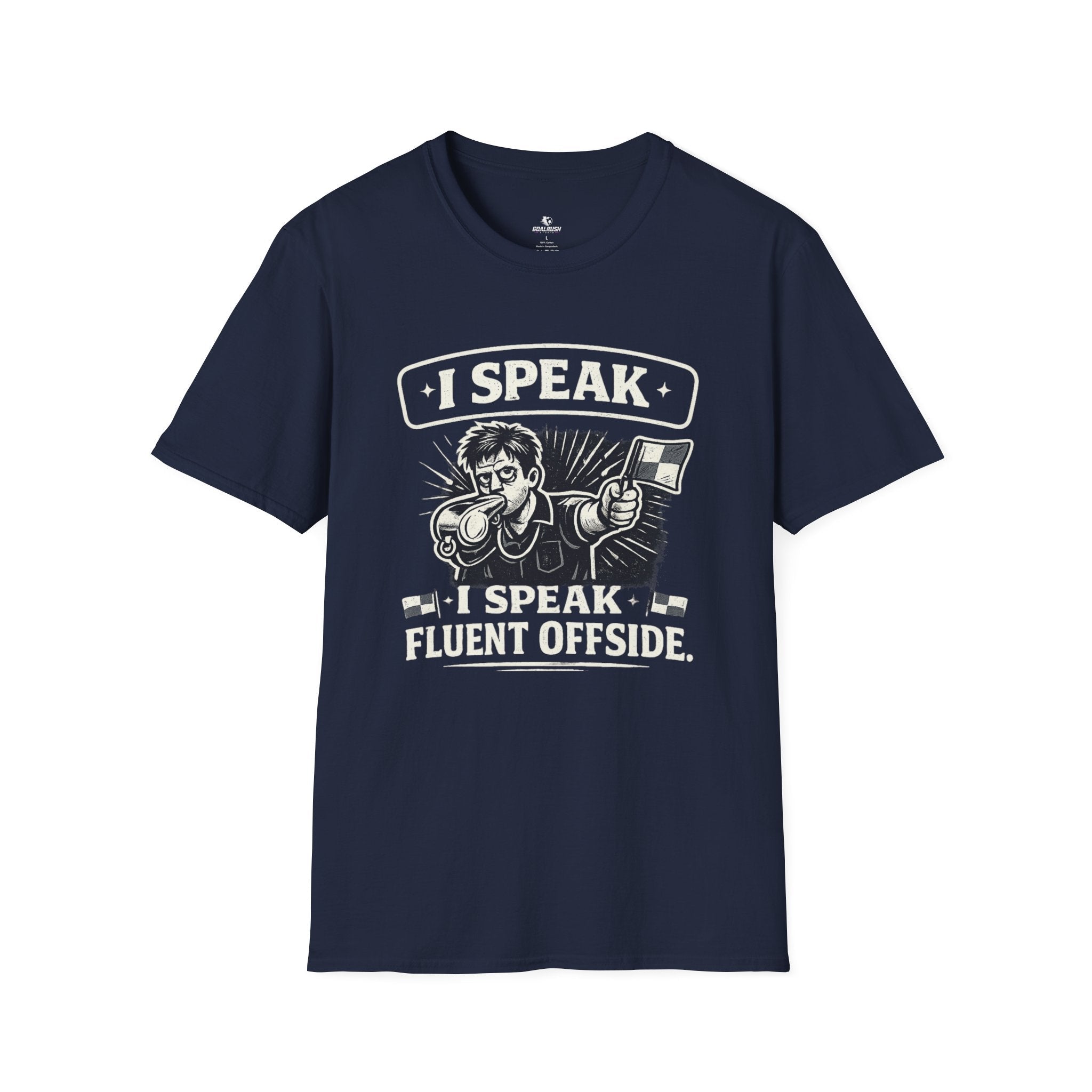 Soccer Referee Humor T-Shirt “I Speak Fluent Offside” - soccer fan t-shirt | GoalRush Studio