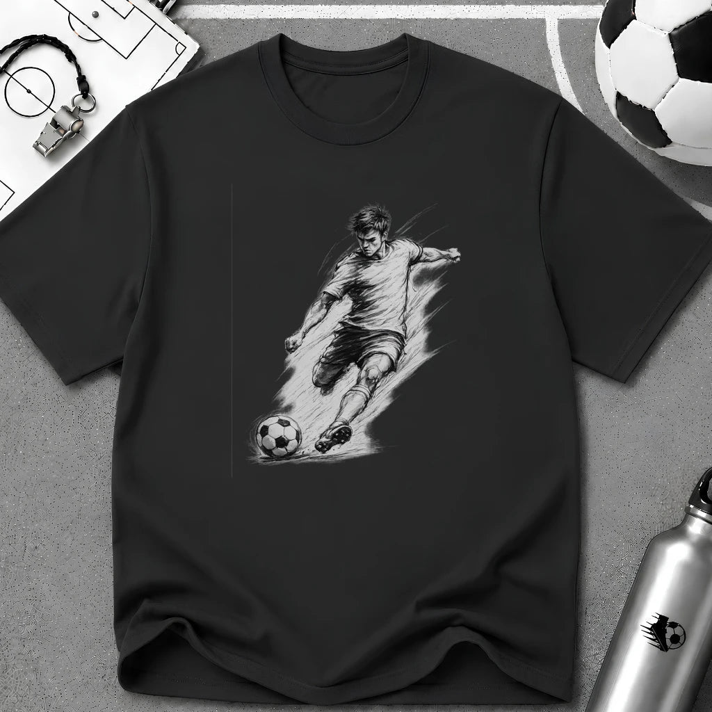 Soccer Strike Pencil Art Sketch T-Shirt - soccer fan t-shirt | GoalRush Studio