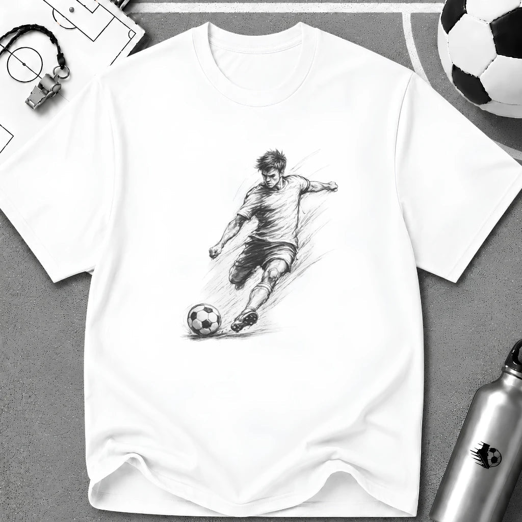 Soccer Strike Pencil Art Sketch T-Shirt - soccer fan t-shirt | GoalRush Studio