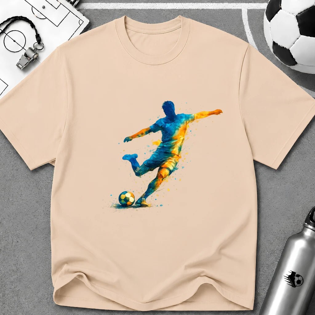 Strike Art Watercolour Soccer Player Graphic T-Shirt - soccer fan t-shirt | GoalRush Studio