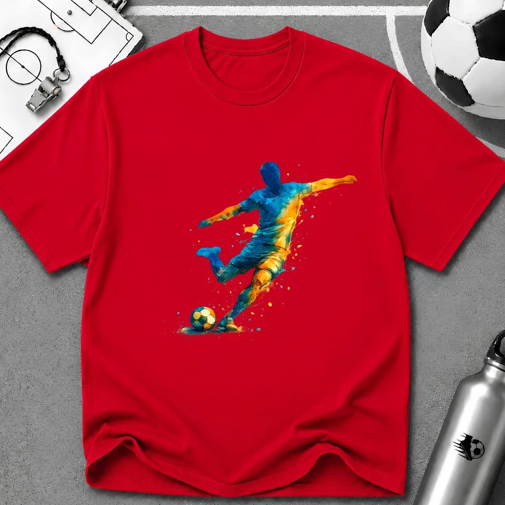 Strike Art Watercolour Soccer Player Graphic T-Shirt - soccer fan t-shirt | GoalRush Studio