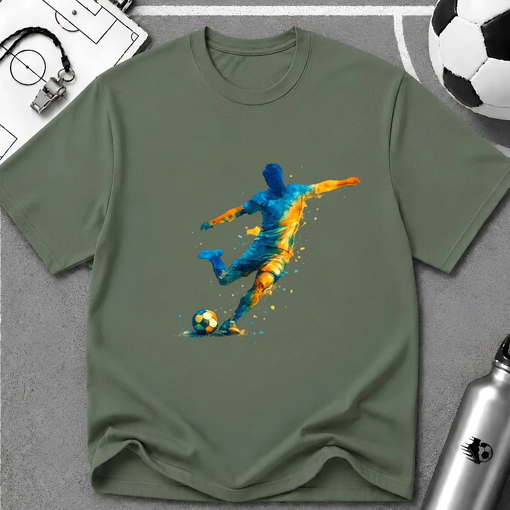 Strike Art Watercolour Soccer Player Graphic T-Shirt - soccer fan t-shirt | GoalRush Studio