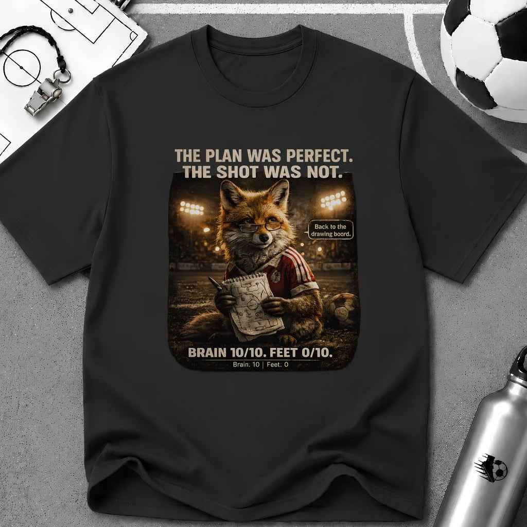 Tactical Fox Soccer T-Shirt "The Plan Was Perfect, The Shot Was Not" - soccer fan t-shirt | GoalRush Studio