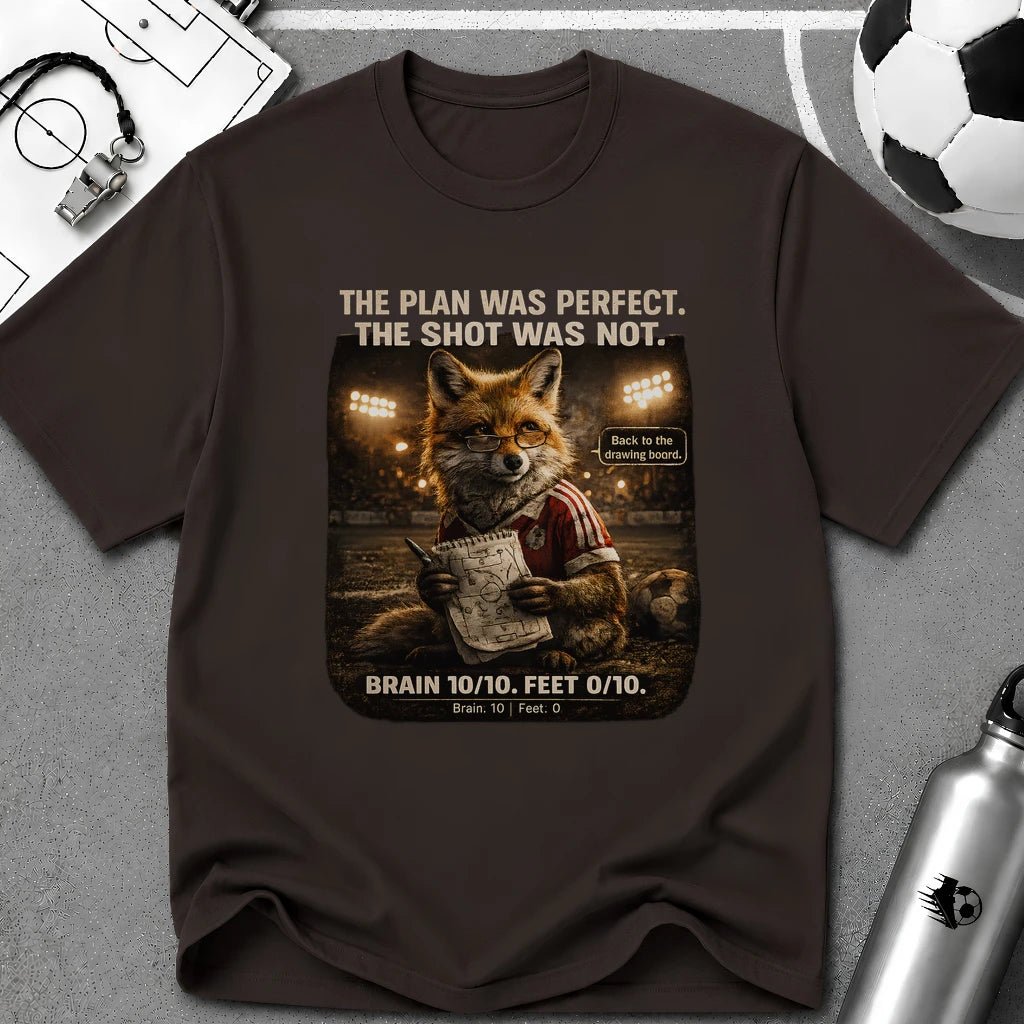 Tactical Fox Soccer T-Shirt "The Plan Was Perfect, The Shot Was Not" - soccer fan t-shirt | GoalRush Studio