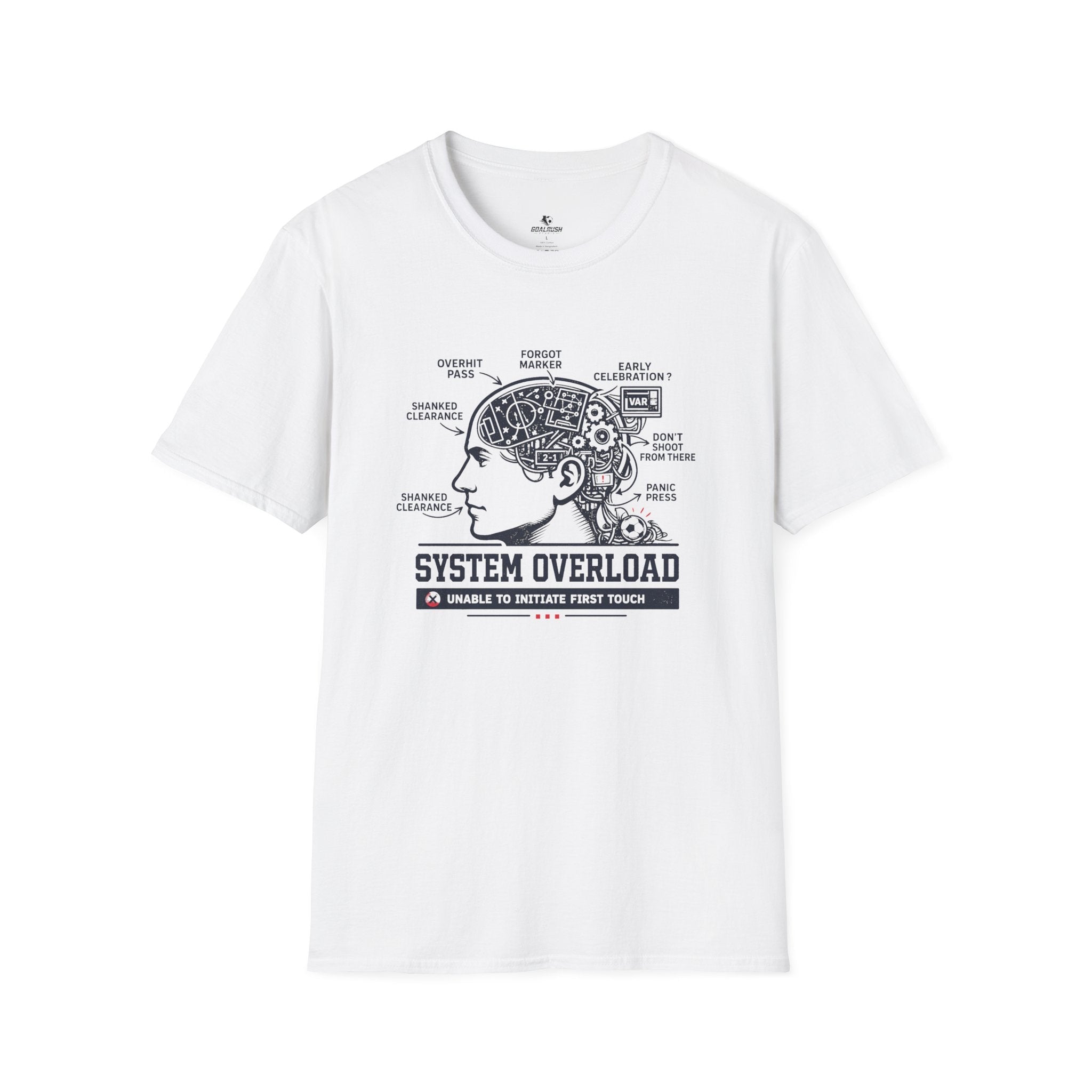 Tech Brain Diagram "System Overload" T-Shirt - soccer fan t-shirt | GoalRush Studio