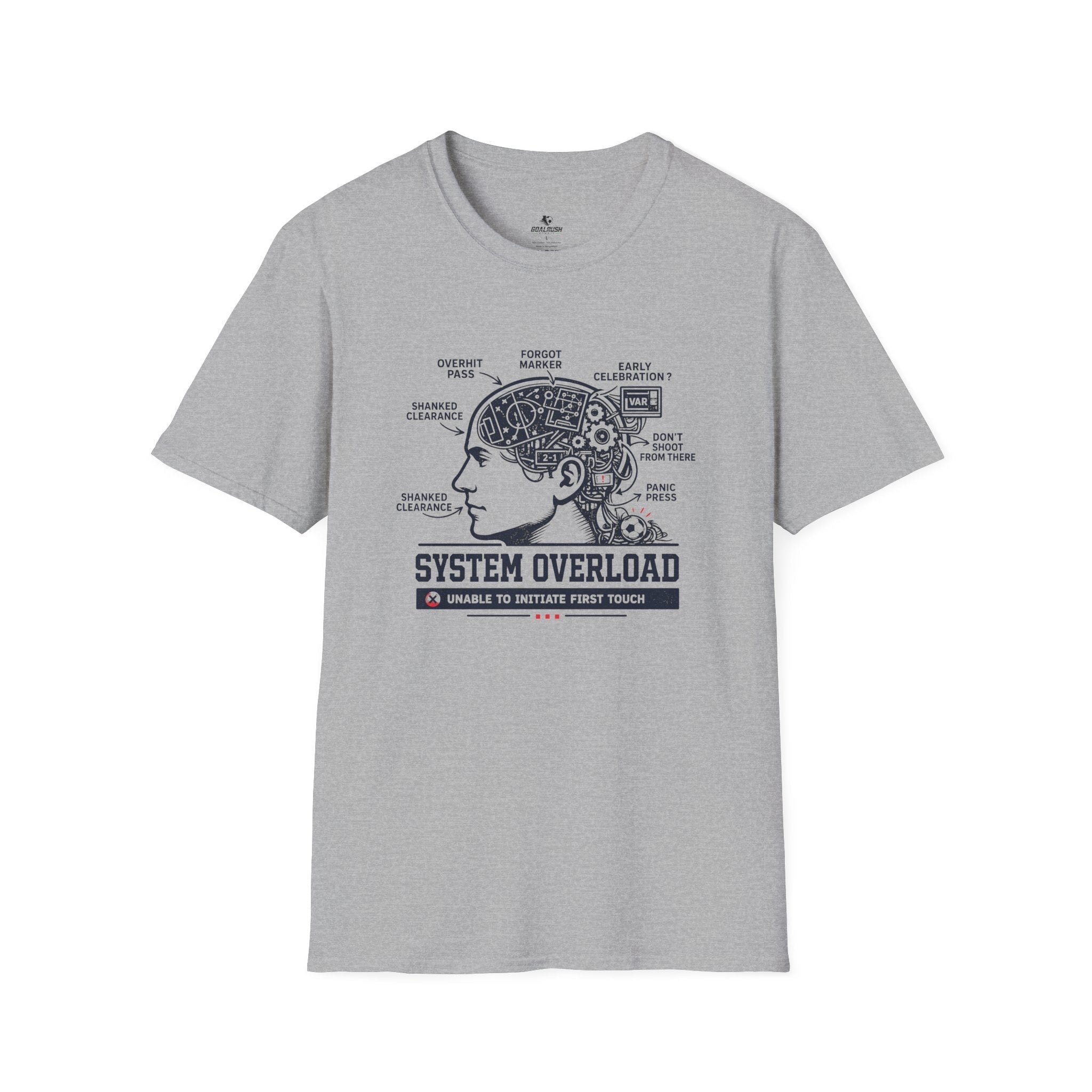 Tech Brain Diagram "System Overload" T-Shirt - soccer fan t-shirt | GoalRush Studio
