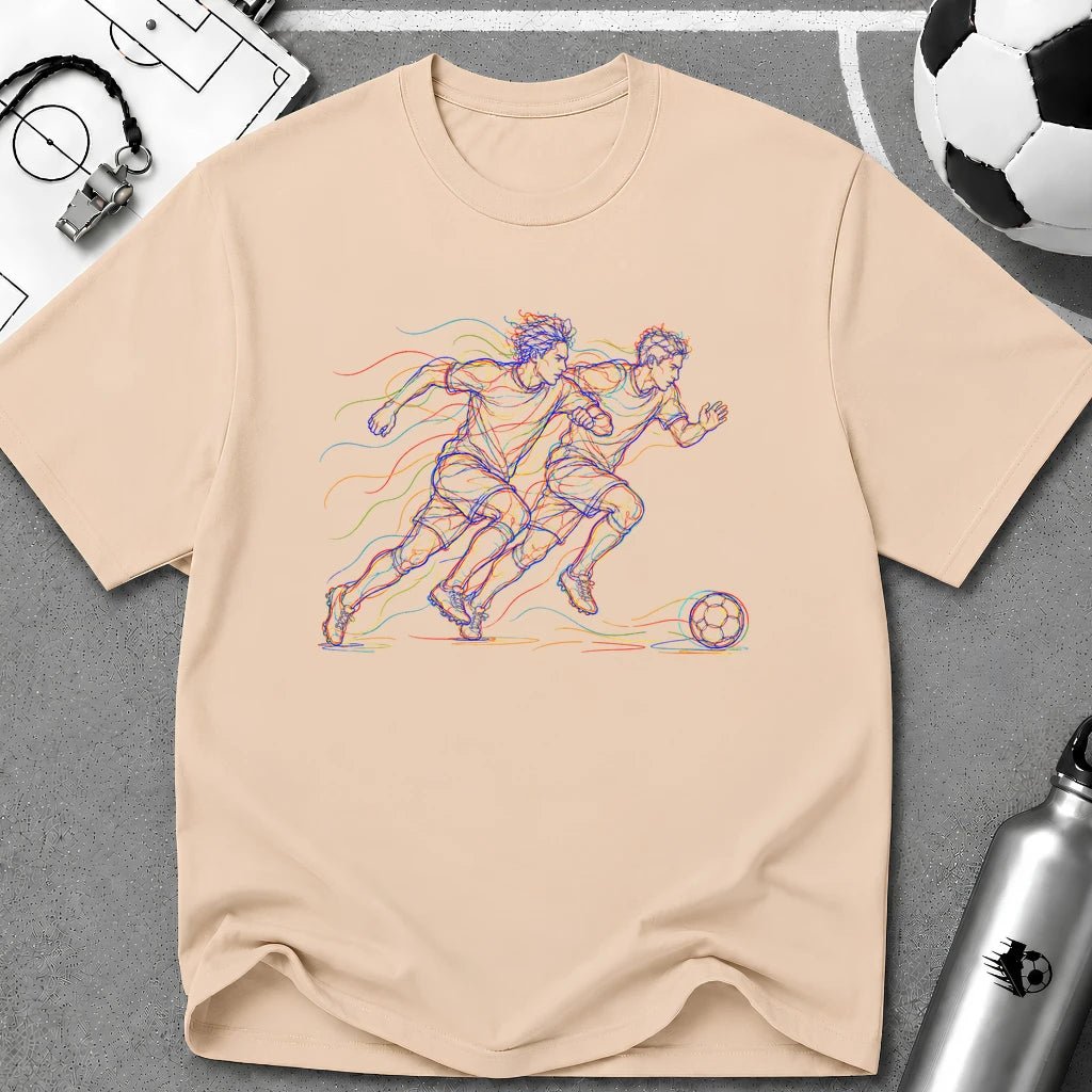 Two Player Sprint Race. First To It Multi-Line Colour Art T-Shirt - soccer fan t-shirt | GoalRush Studio