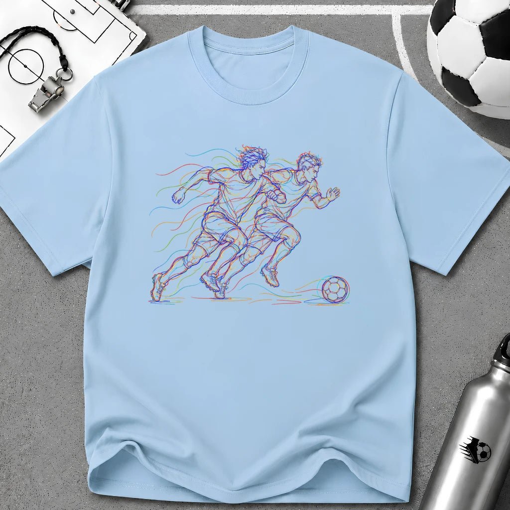 Two Player Sprint Race. First To It Multi-Line Colour Art T-Shirt - soccer fan t-shirt | GoalRush Studio