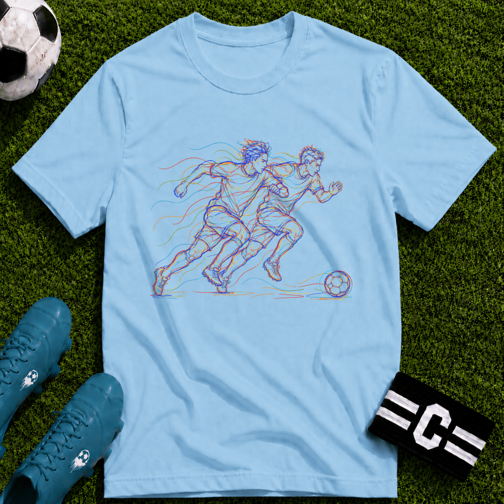 Two Player Sprint Race. First To It Multi-Line Colour Art T-Shirt - soccer fan t-shirt | GoalRush Studio