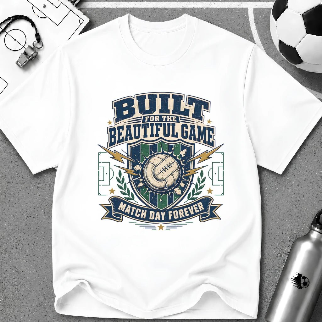 Vintage Football Graphic T-Shirt "Built for the Beautiful Game" - soccer fan t-shirt | GoalRush Studio