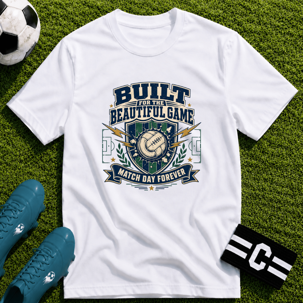 Vintage Football Graphic T-Shirt "Built for the Beautiful Game" - soccer fan t-shirt | GoalRush Studio