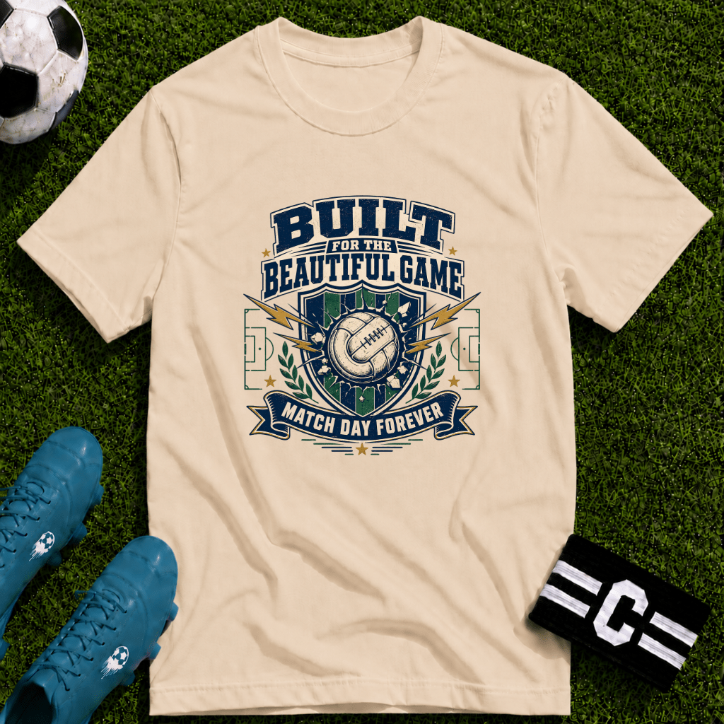 Vintage Football Graphic T-Shirt "Built for the Beautiful Game" - soccer fan t-shirt | GoalRush Studio