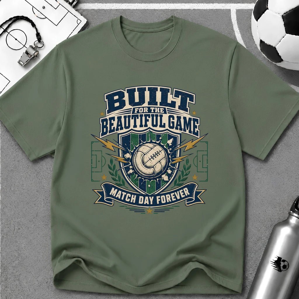Vintage Football Graphic T-Shirt "Built for the Beautiful Game" - soccer fan t-shirt | GoalRush Studio