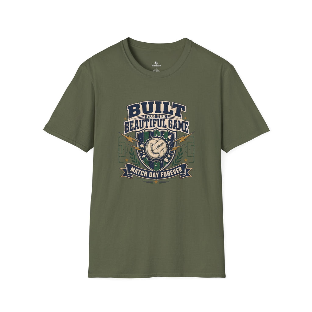 Vintage Football Graphic T-Shirt "Built for the Beautiful Game" - soccer fan t-shirt | GoalRush Studio