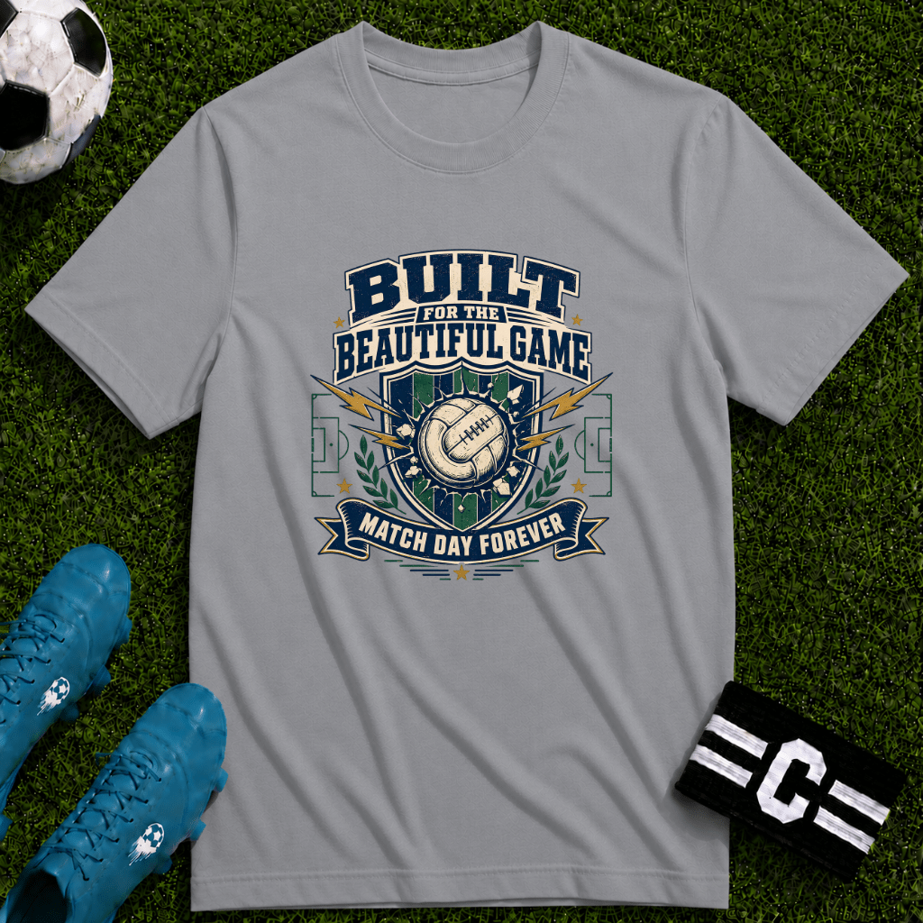 Vintage Football Graphic T-Shirt "Built for the Beautiful Game" - soccer fan t-shirt | GoalRush Studio