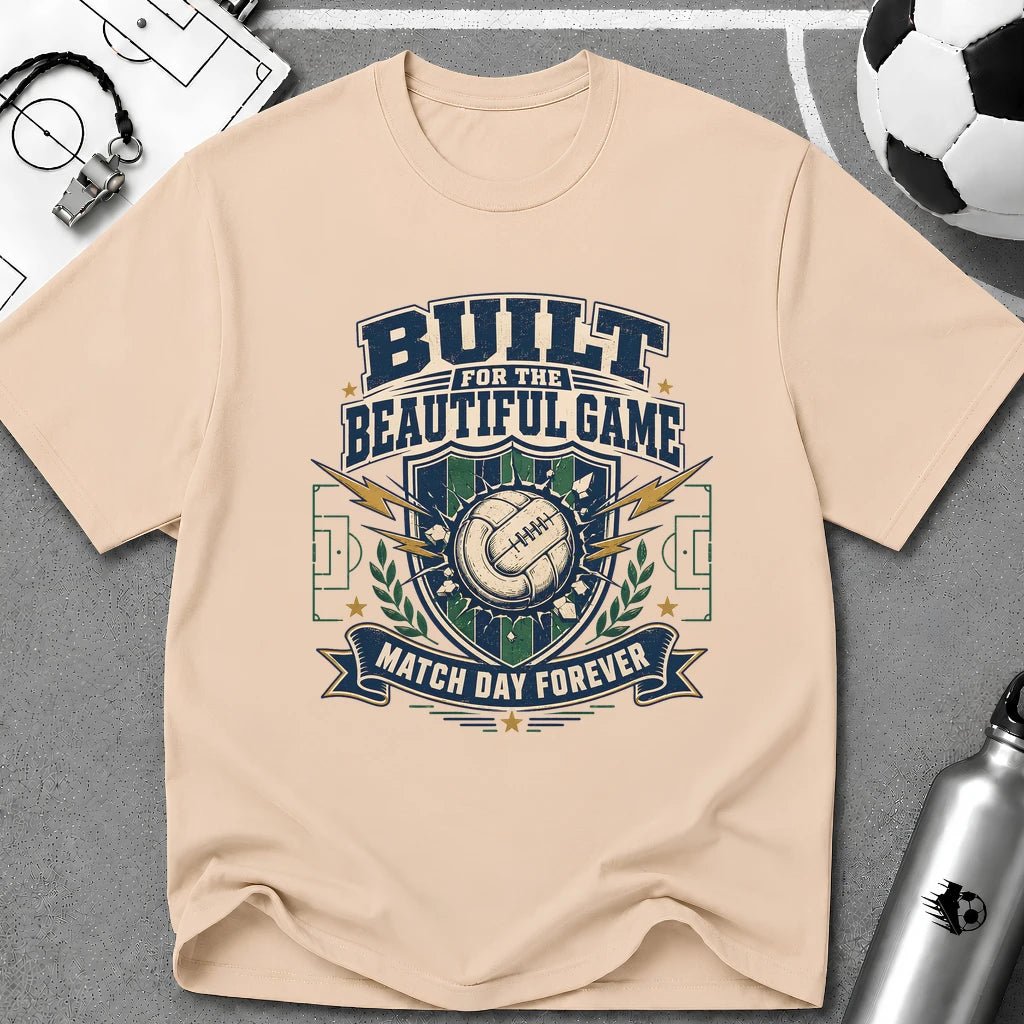 Vintage Football Graphic T-Shirt "Built for the Beautiful Game" - soccer fan t-shirt | GoalRush Studio