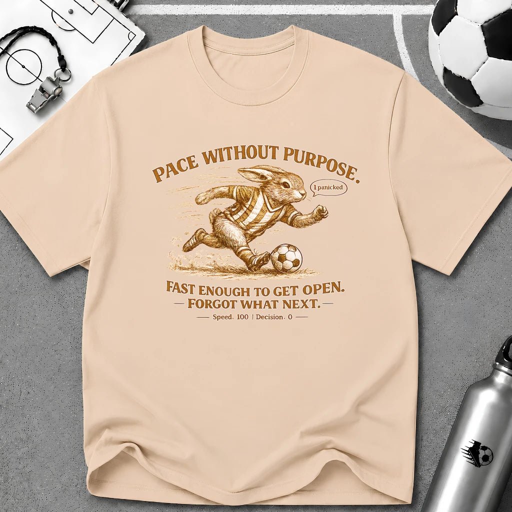 Vintage Rabbit Soccer T-Shirt "Pace Without Purpose" - soccer fan t-shirt | GoalRush Studio
