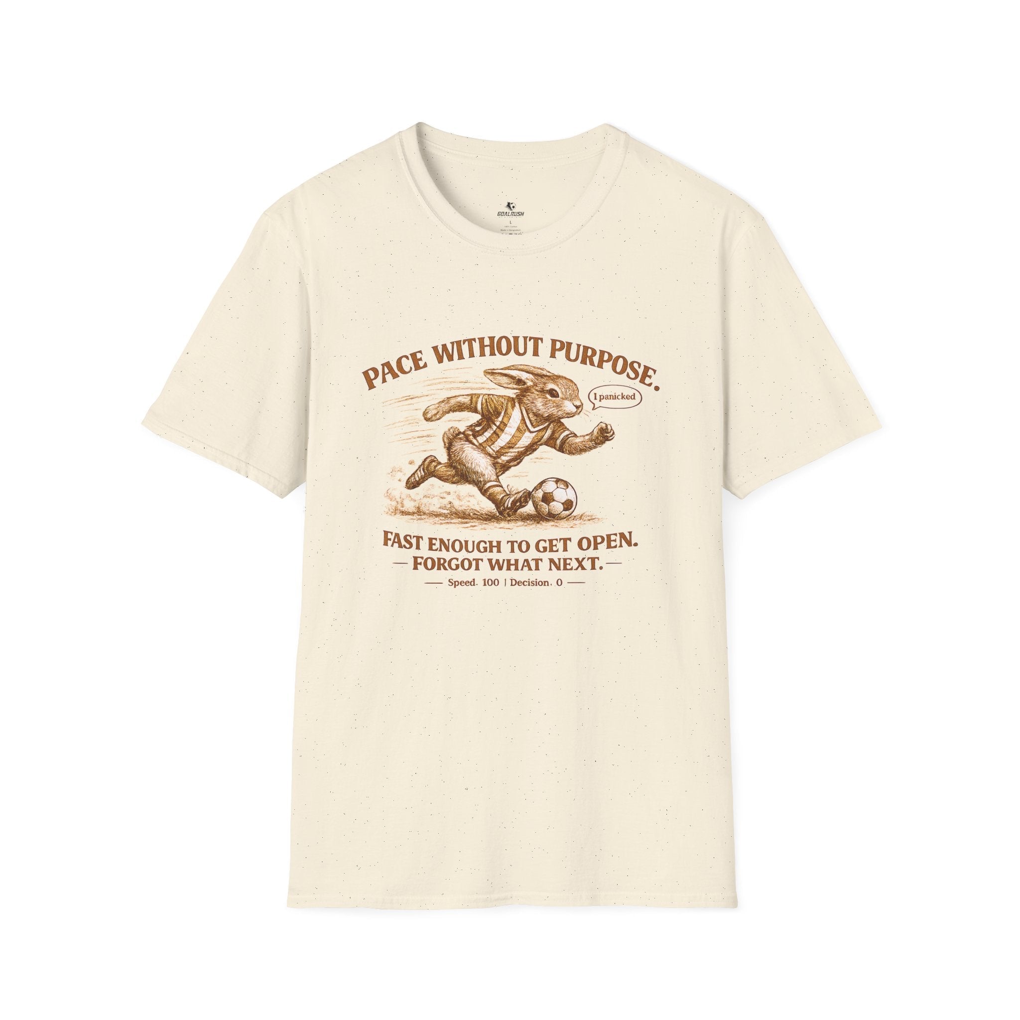 Vintage Rabbit Soccer T-Shirt "Pace Without Purpose" - soccer fan t-shirt | GoalRush Studio
