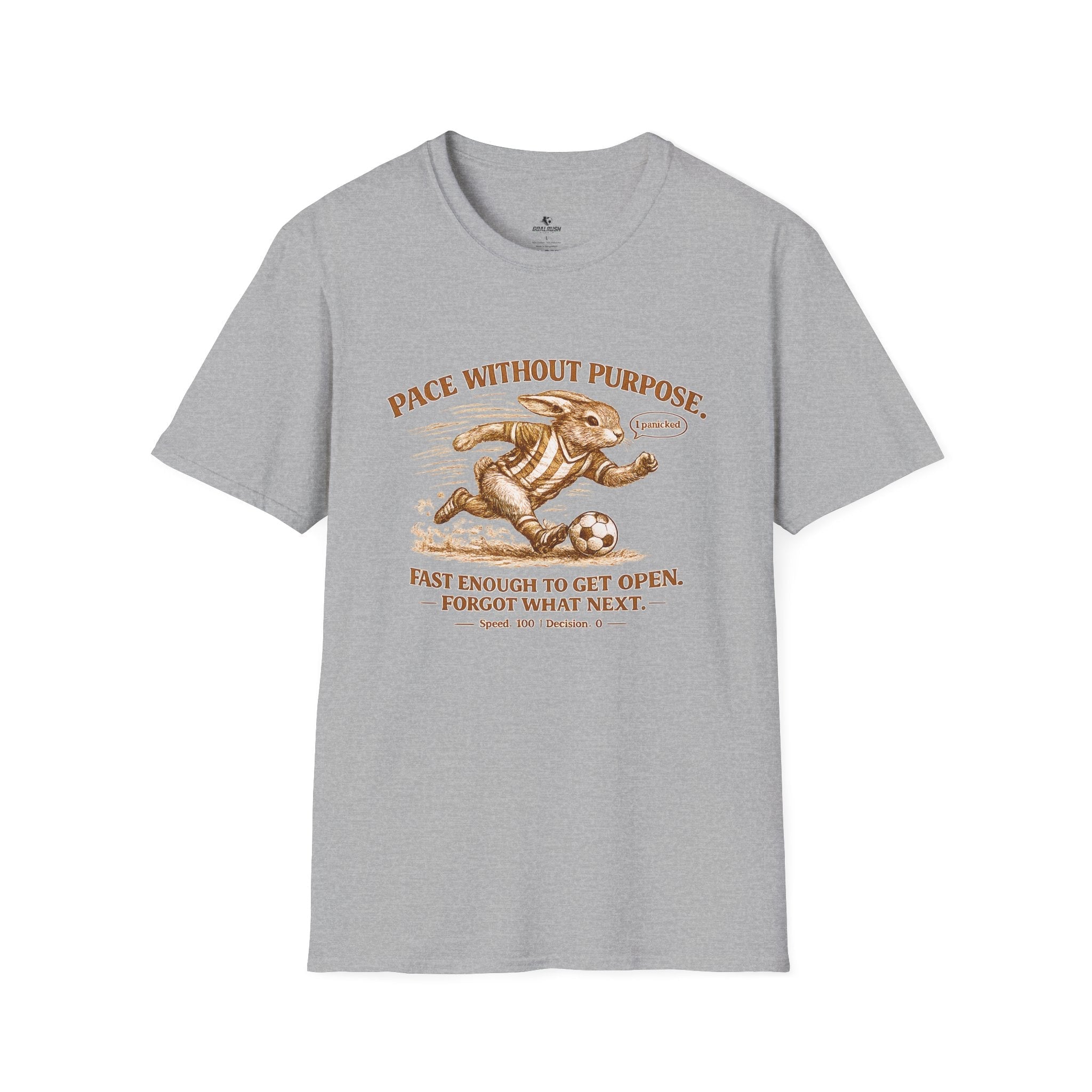 Vintage Rabbit Soccer T-Shirt "Pace Without Purpose" - soccer fan t-shirt | GoalRush Studio