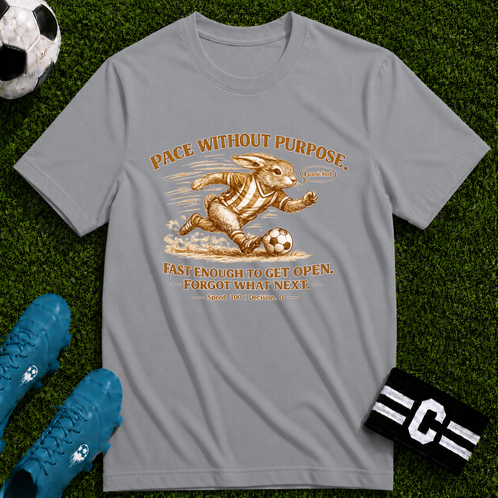 Vintage Rabbit Soccer T-Shirt "Pace Without Purpose" - soccer fan t-shirt | GoalRush Studio