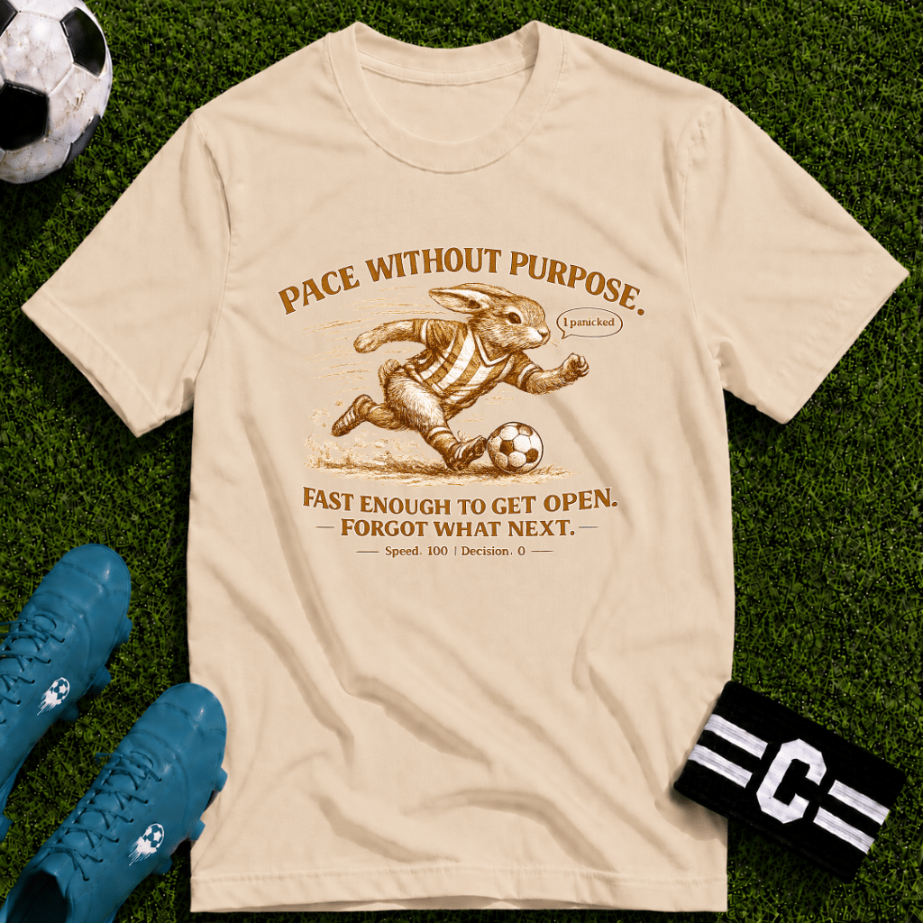 Vintage Rabbit Soccer T-Shirt "Pace Without Purpose" - soccer fan t-shirt | GoalRush Studio