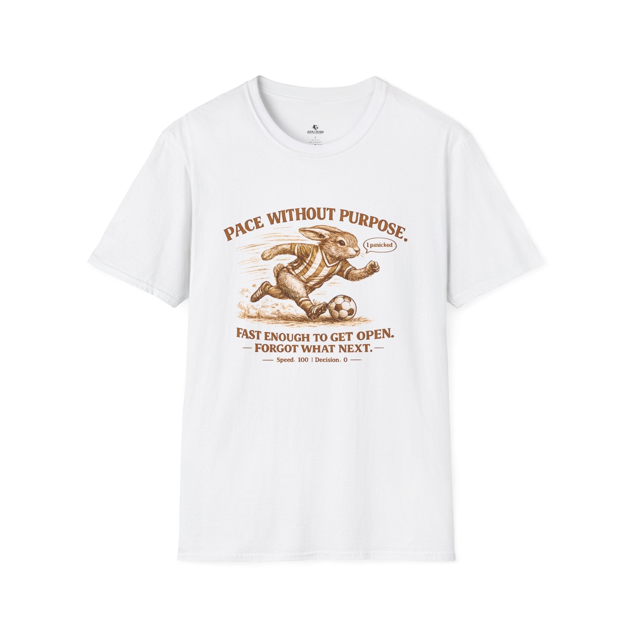 Vintage Rabbit Soccer T-Shirt "Pace Without Purpose" - soccer fan t-shirt | GoalRush Studio