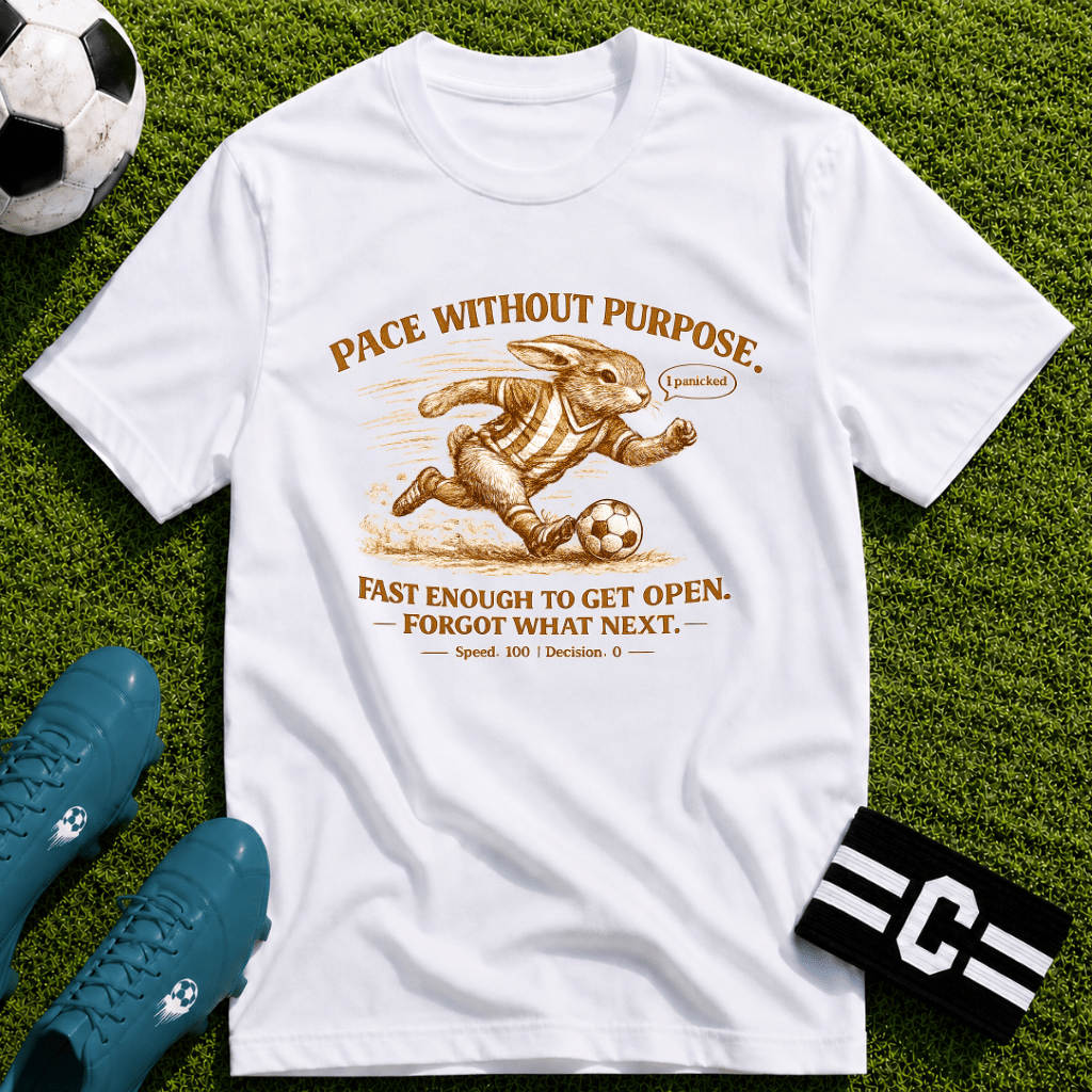 Vintage Rabbit Soccer T-Shirt "Pace Without Purpose" - soccer fan t-shirt | GoalRush Studio