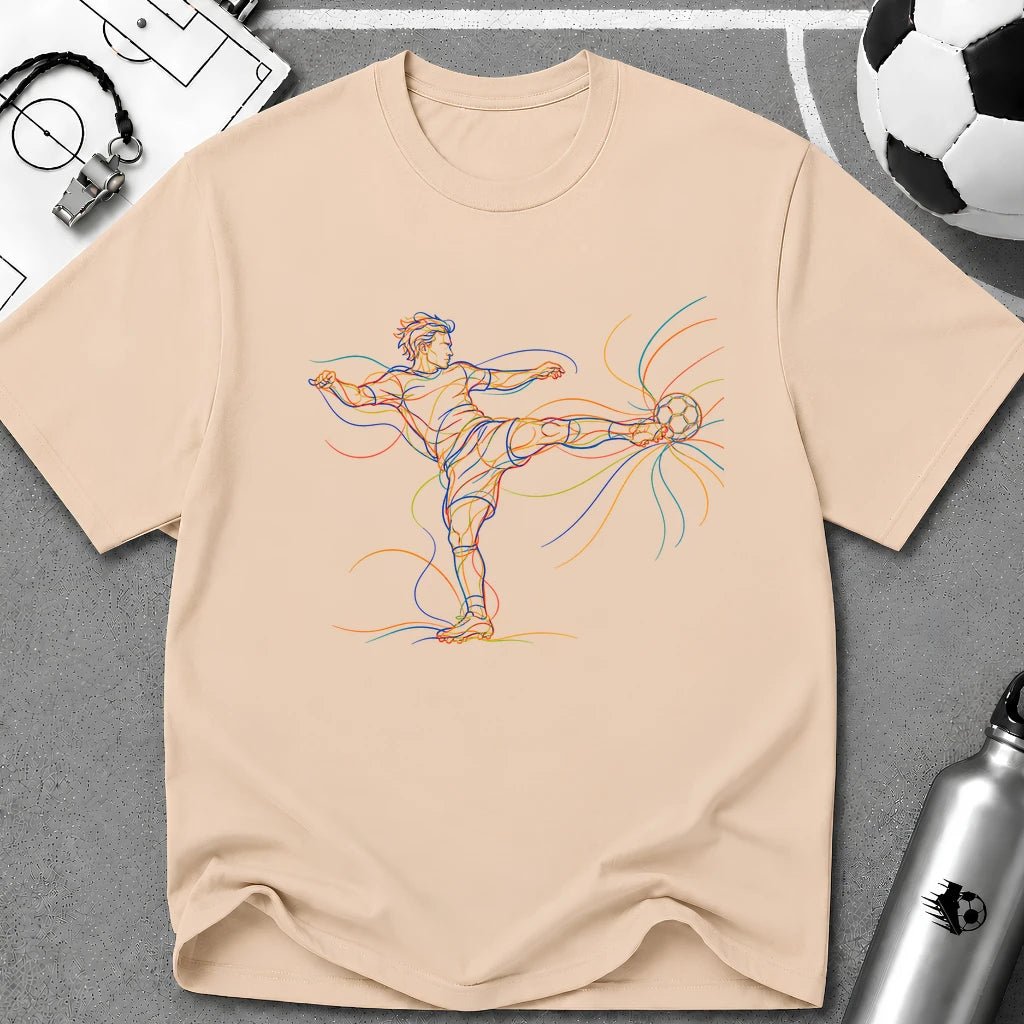 Volley Strike. On The Half Multi-Line Colour Art T-Shirt - soccer fan t-shirt | GoalRush Studio
