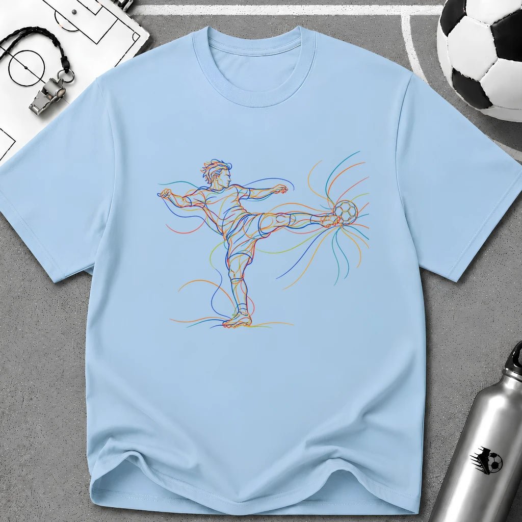 Volley Strike. On The Half Multi-Line Colour Art T-Shirt - soccer fan t-shirt | GoalRush Studio