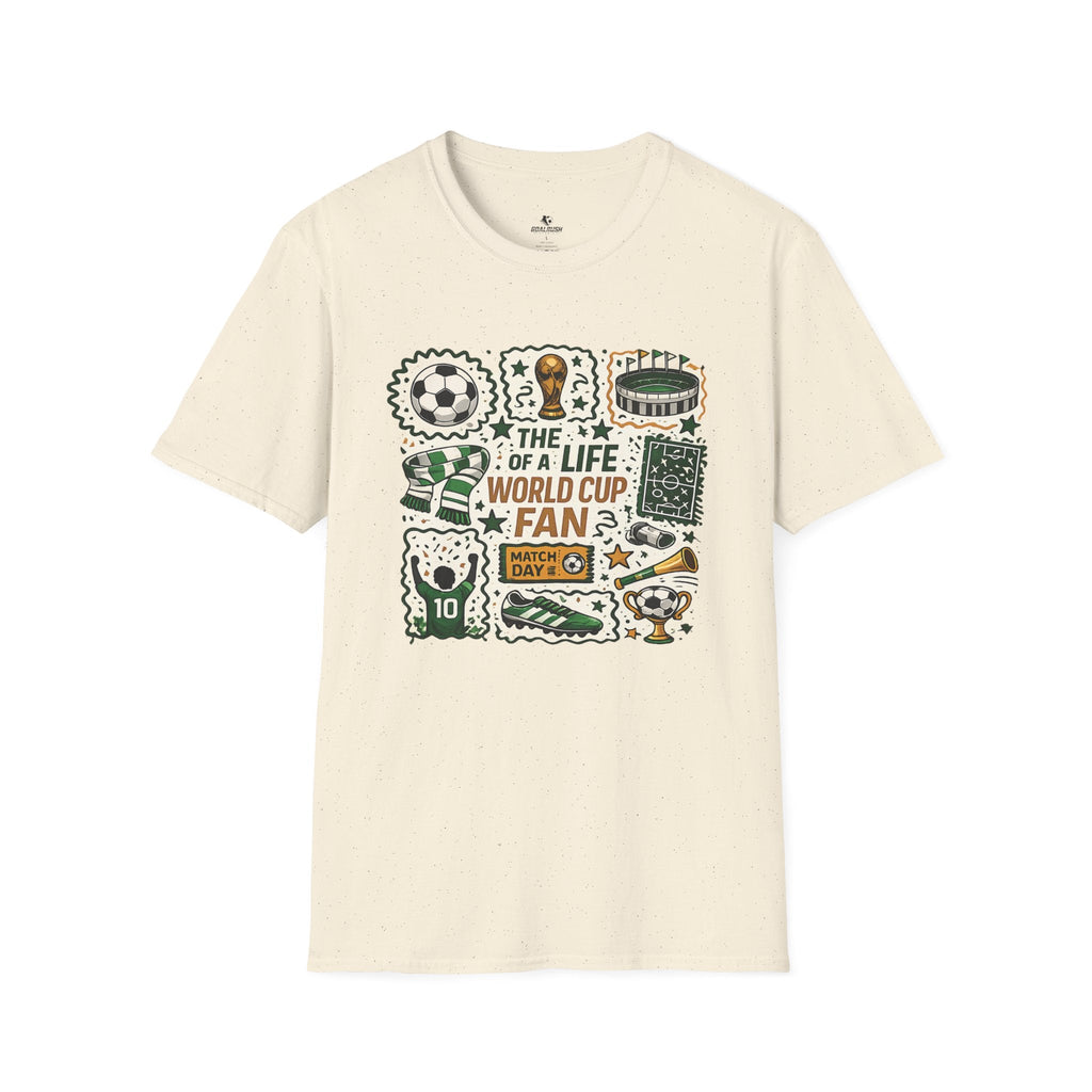 World Cup Soccer Fan Stamp Collage Soccer T-Shirt - soccer fan t-shirt | GoalRush Studio
